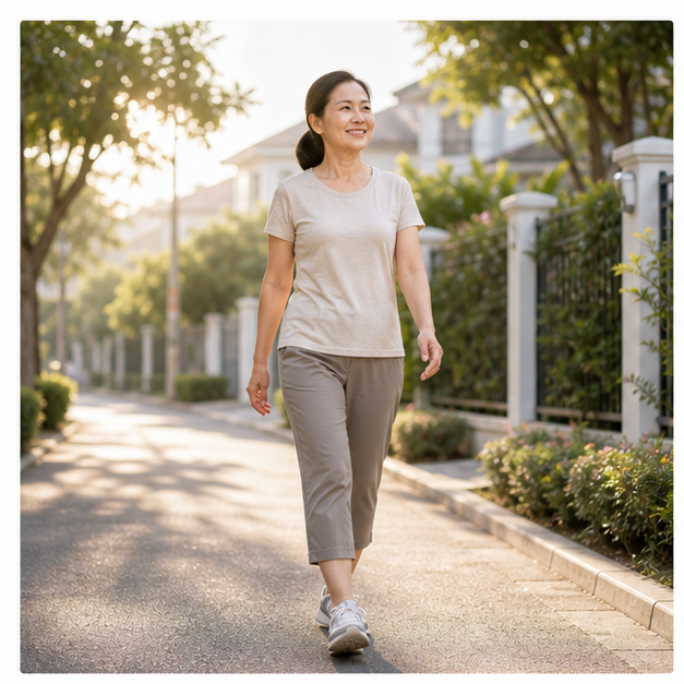 Woman walking comfortably after relief