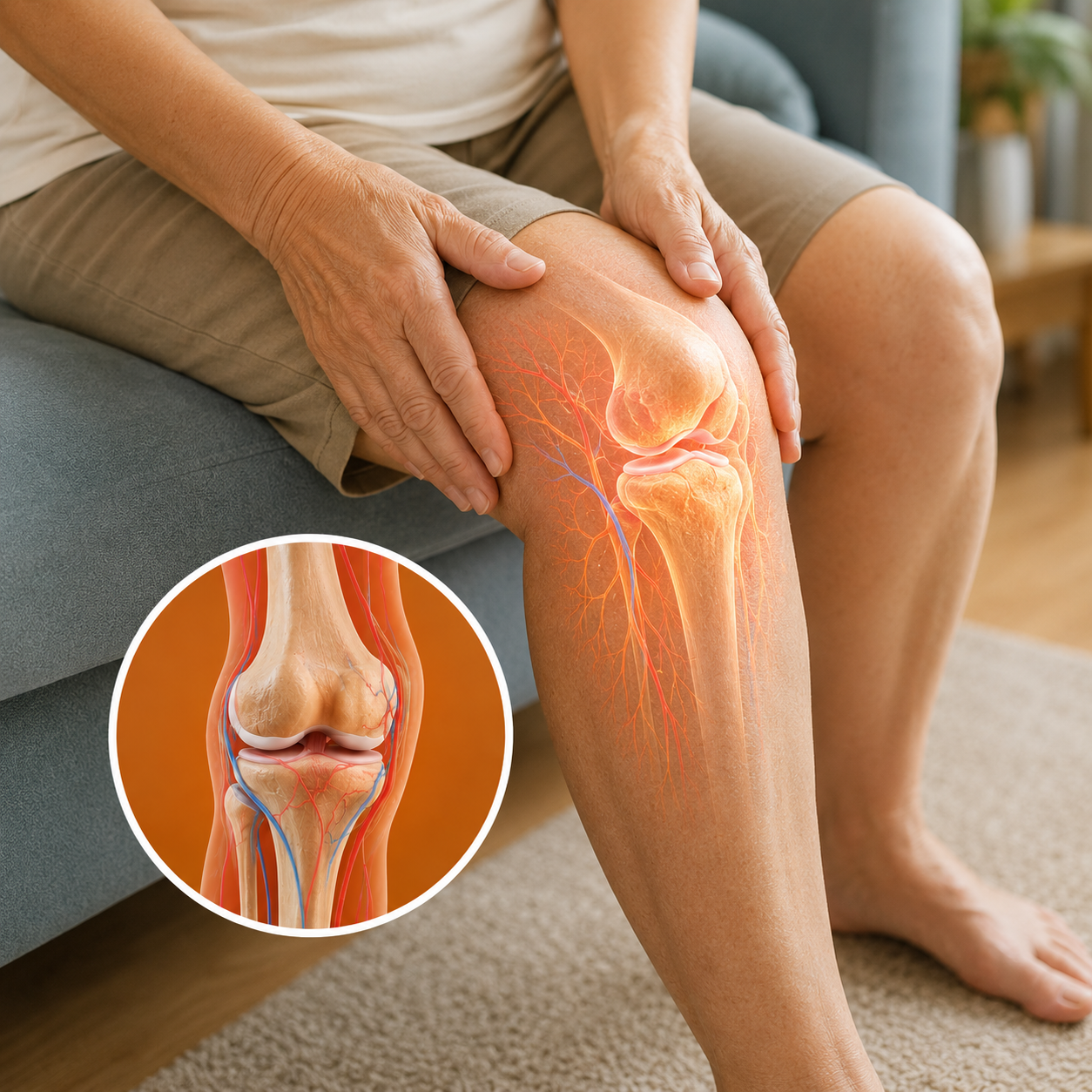 Close-up of knee pain and inflammation